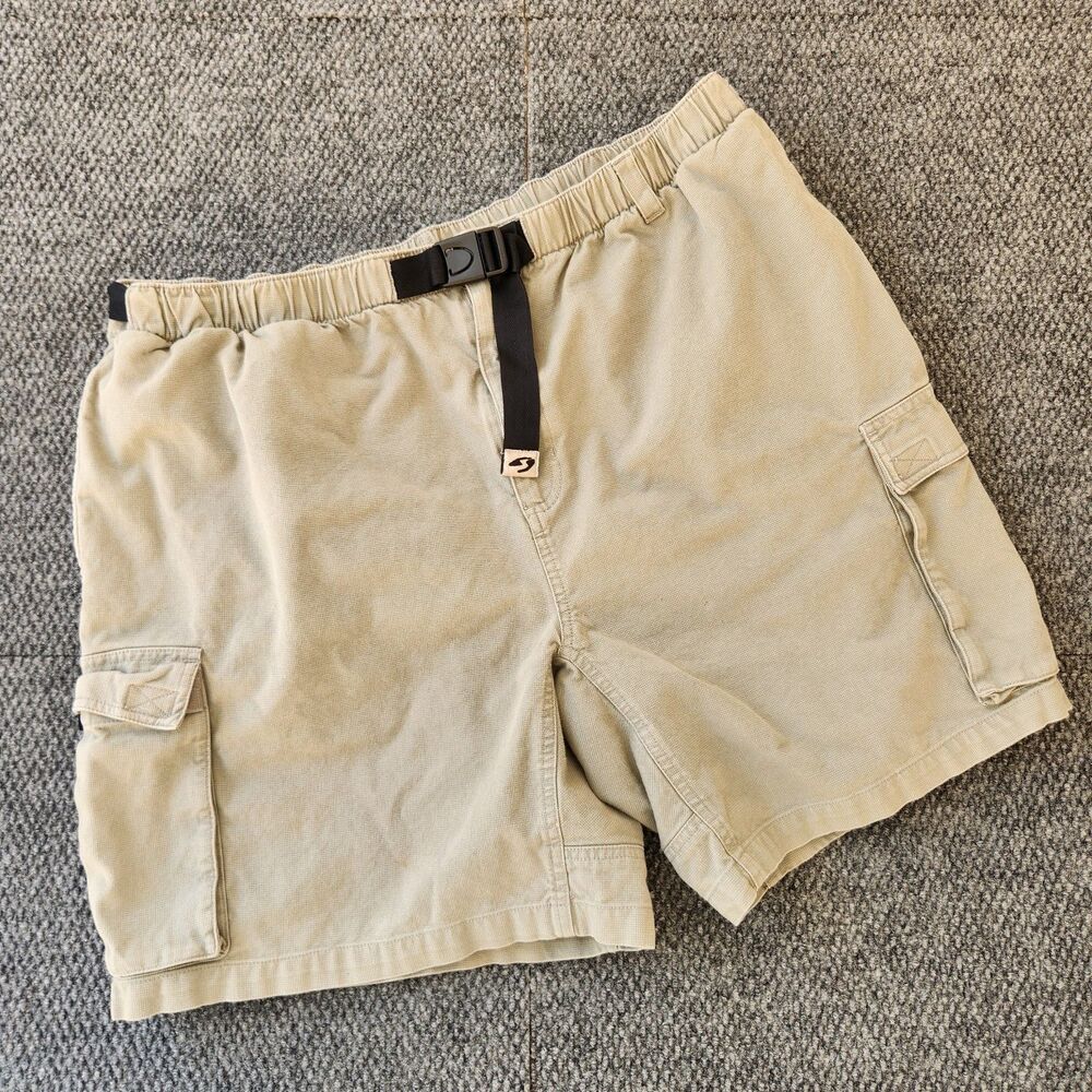 Sportif USA Vintage Y2K Gorpcore Cargo Shorts Tan XL Built In Web Belt Utility